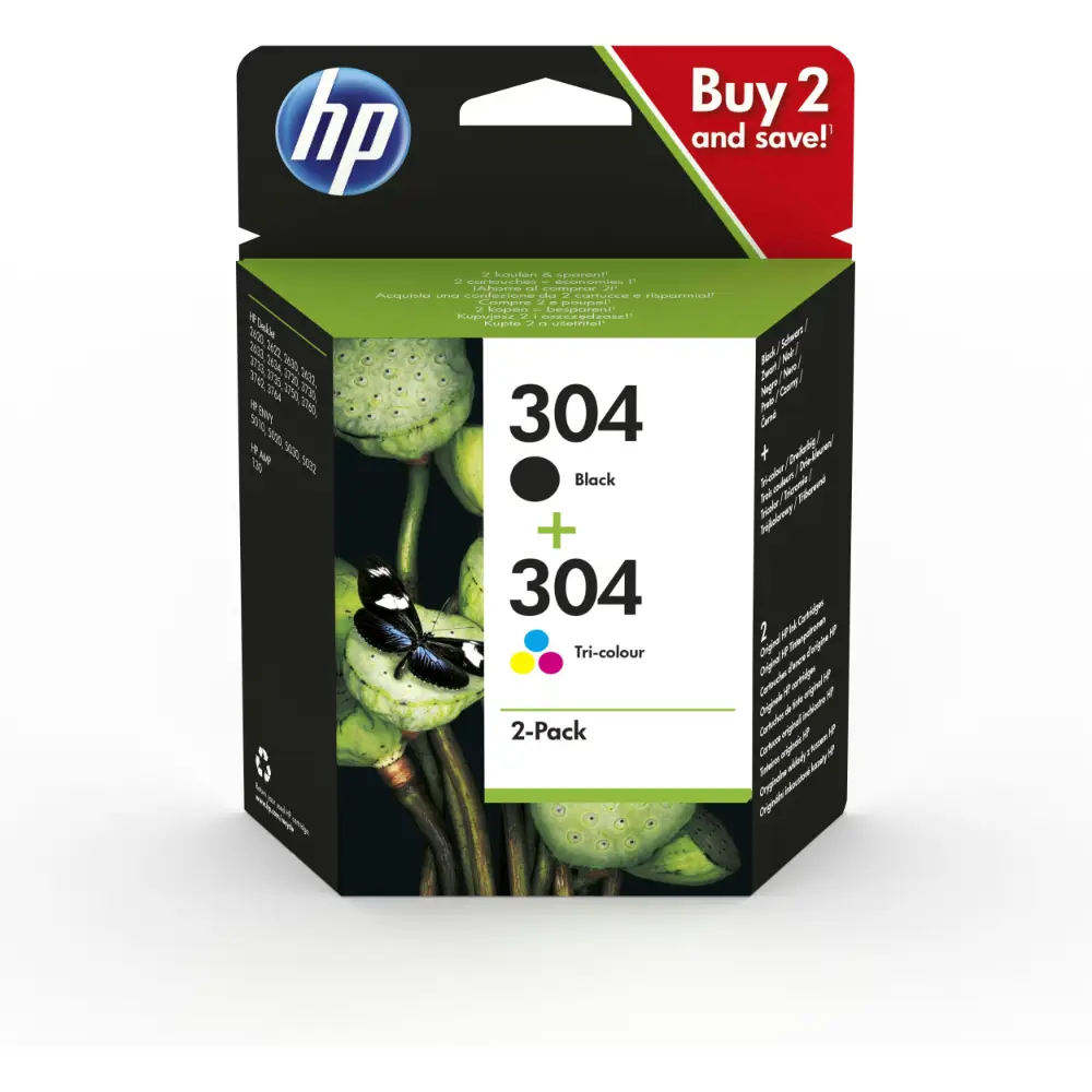 HP 304 Orijinal Mürekkep Kartuşu Siyah & Üç Renkli 2'li Paket 3JB05AE
